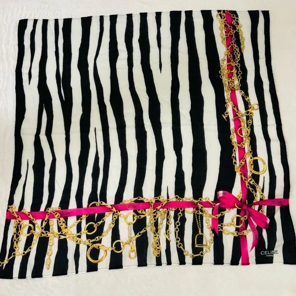 Celine Fuchsia and Black Striped Scarf with Gold Accents NWOT - Picture 2 of 4